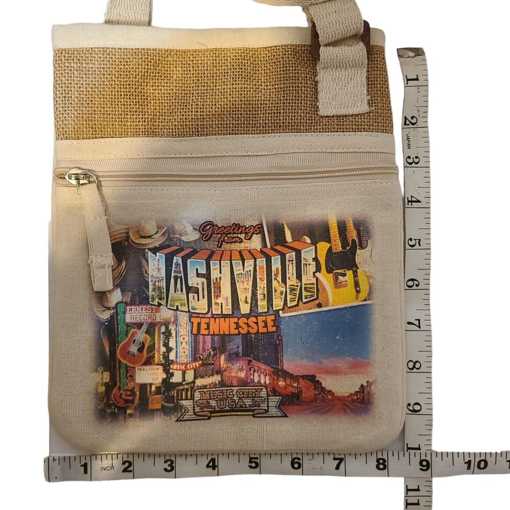 Nashville Tennessee Souvenir Crossbody Bag Artsy Burlap Graphic Adjustable Strap